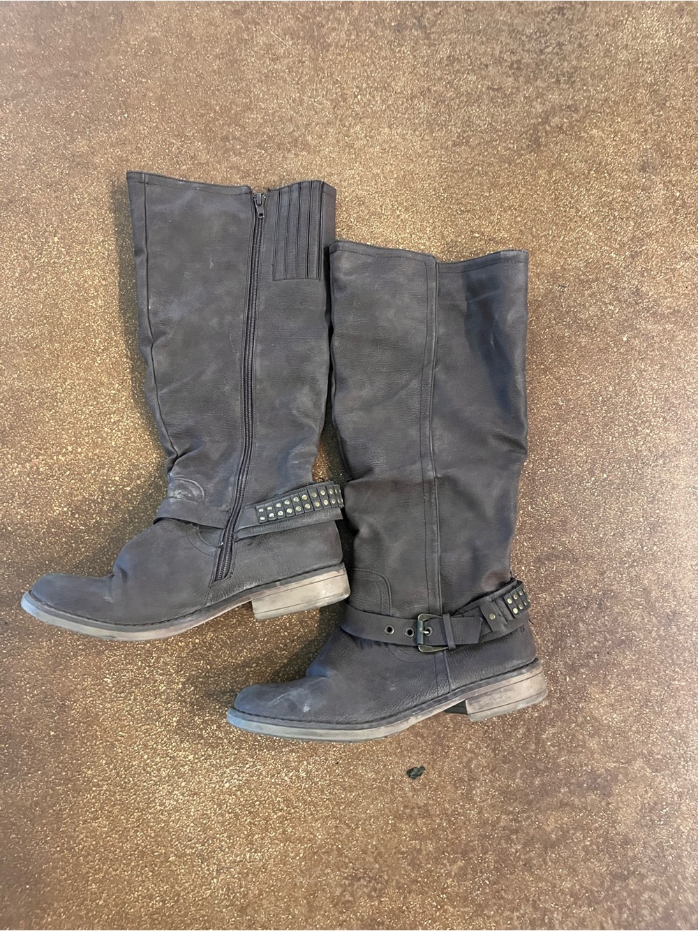 JustFab Black Studded Mid-Calf Riding Boots